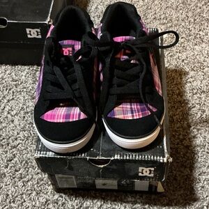 DC Kids Black and Pink Plaid Skate Sneakers